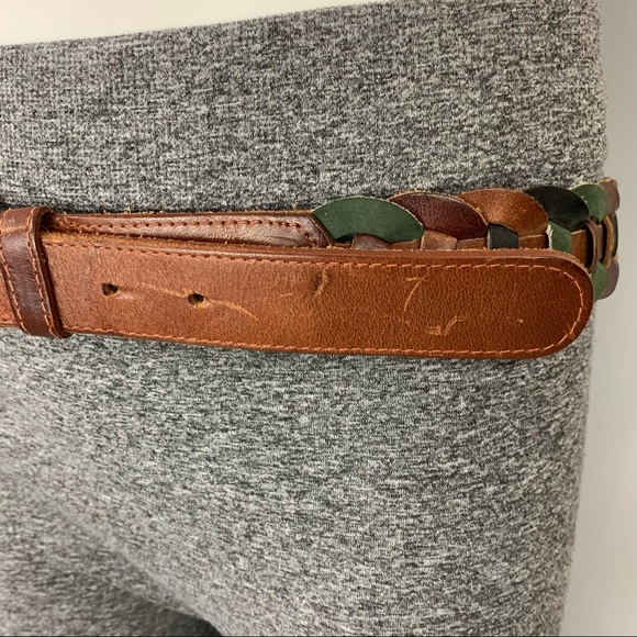 Braided Circles Leather Belt Green Brown Black - Picture 2 of 7